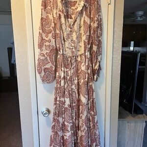 Anthropologie Cream Maxi Dress with Rust Paisley Print